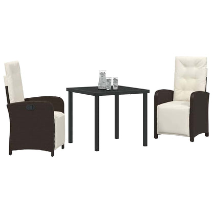 Tuin eettafelset met kussen 3 pcs Bruin poly rattan
