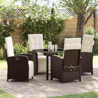 Tuin eettafelset met kussen 5 pcs Bruin poly rattan