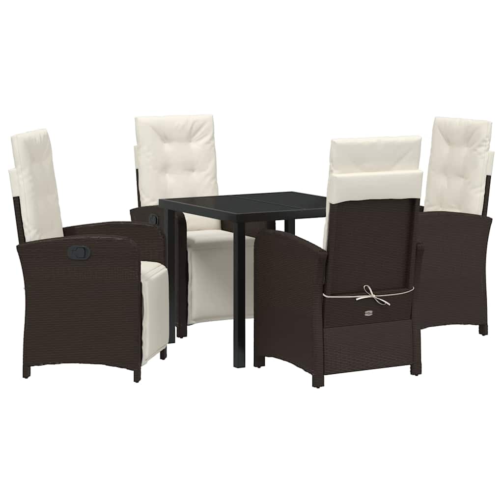 Tuin eettafelset met kussen 5 pcs Bruin poly rattan
