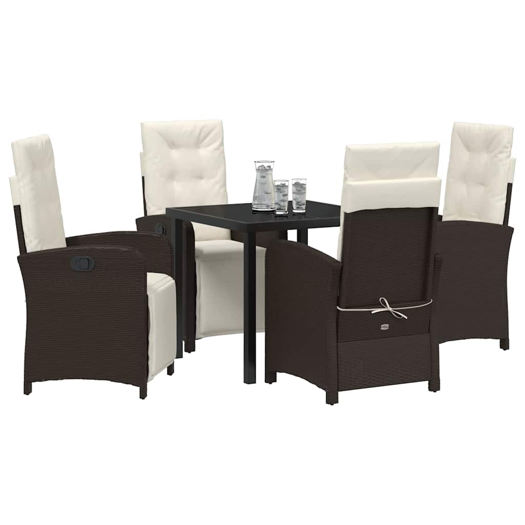 Tuin eettafelset met kussen 5 pcs Bruin poly rattan