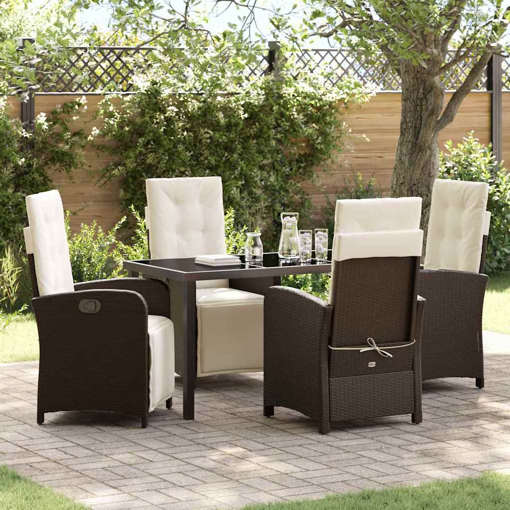 Tuin eettafelset met kussen 5 pcs Bruin poly rattan