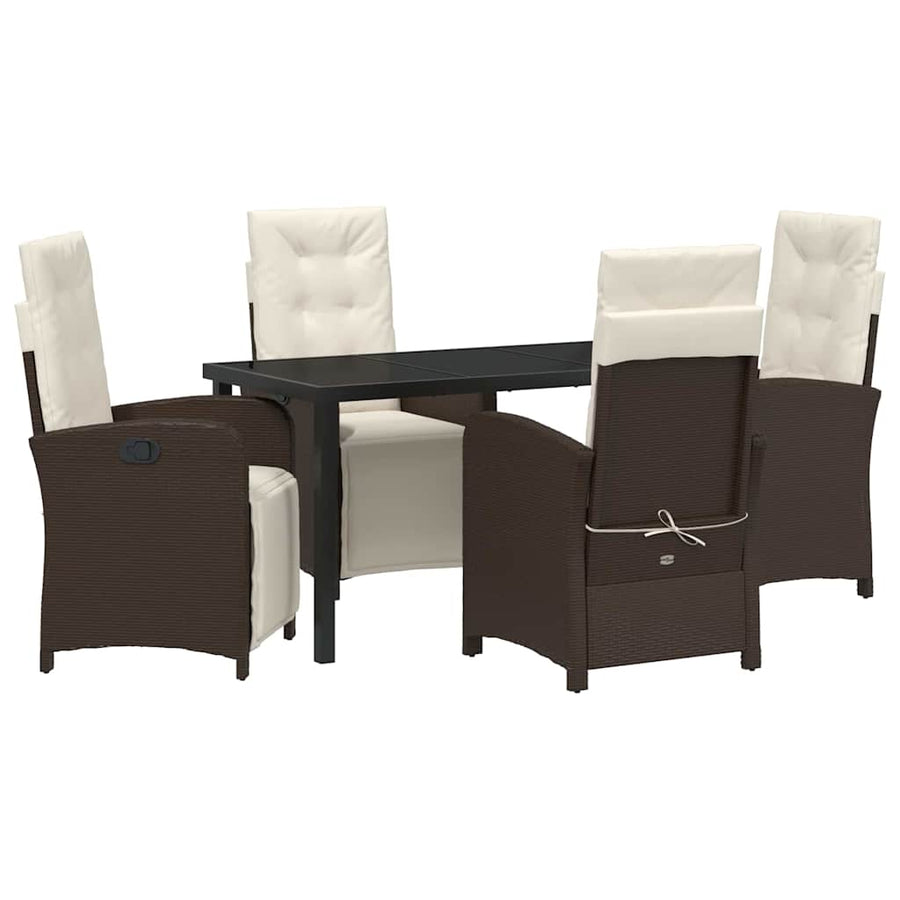 Tuin eettafelset met kussen 5 pcs Bruin poly rattan