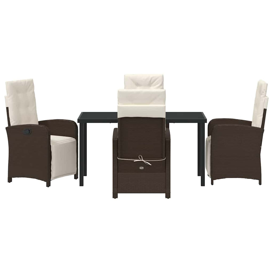 Tuin eettafelset met kussen 5 pcs Bruin poly rattan