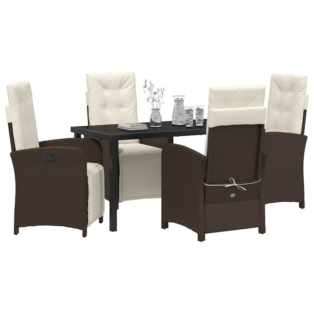 Tuin eettafelset met kussen 5 pcs Bruin poly rattan