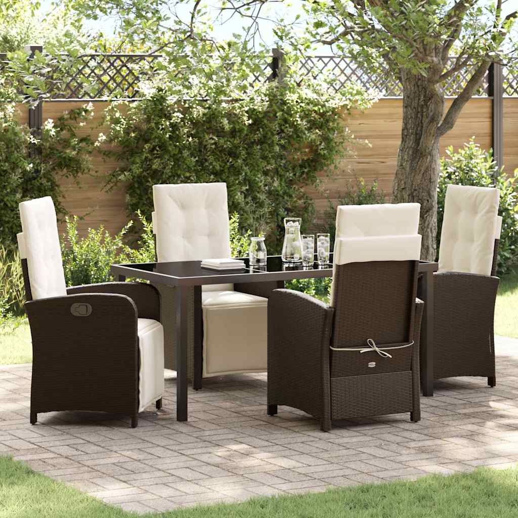 Tuin eettafelset met kussen 5 pcs Bruin poly rattan