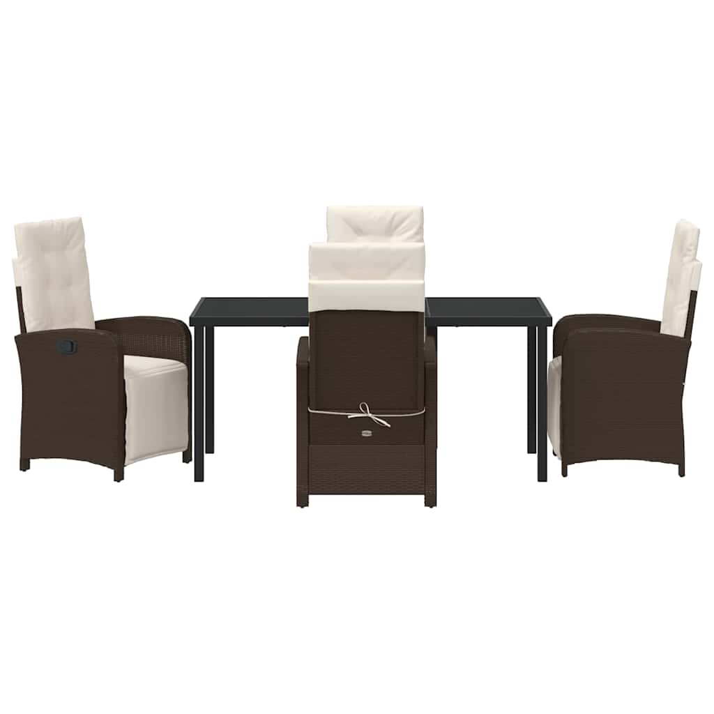 Tuin eettafelset met kussen 5 pcs Bruin poly rattan