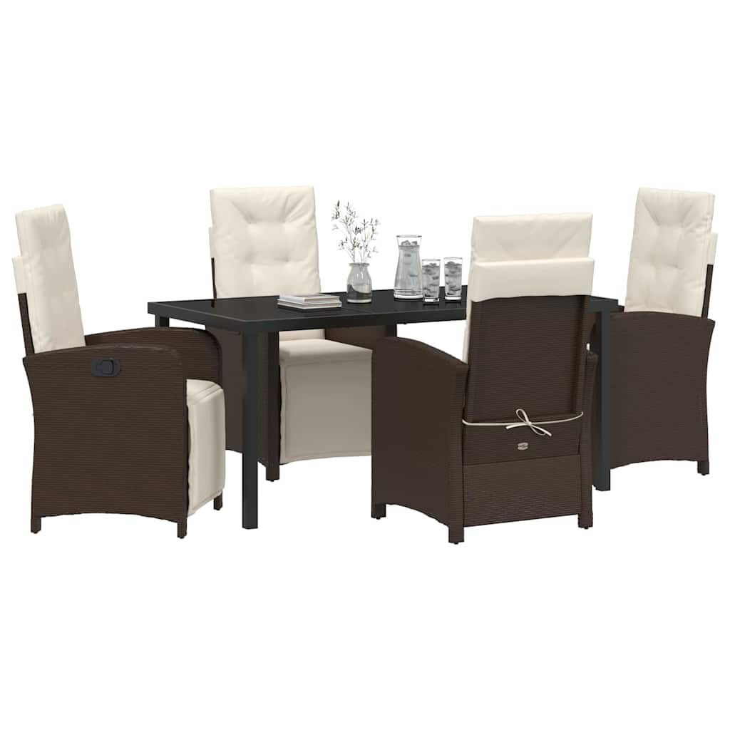 Tuin eettafelset met kussen 5 pcs Bruin poly rattan