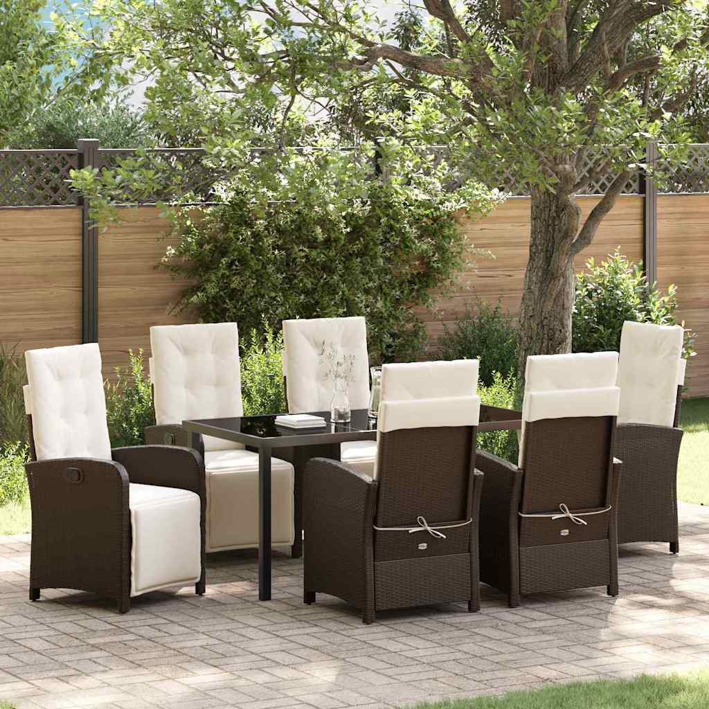 Tuin eettafelset met kussen 7 pcs Bruin poly rattan