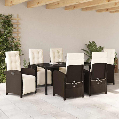 Tuin eettafelset met kussen 7 pcs Bruin poly rattan