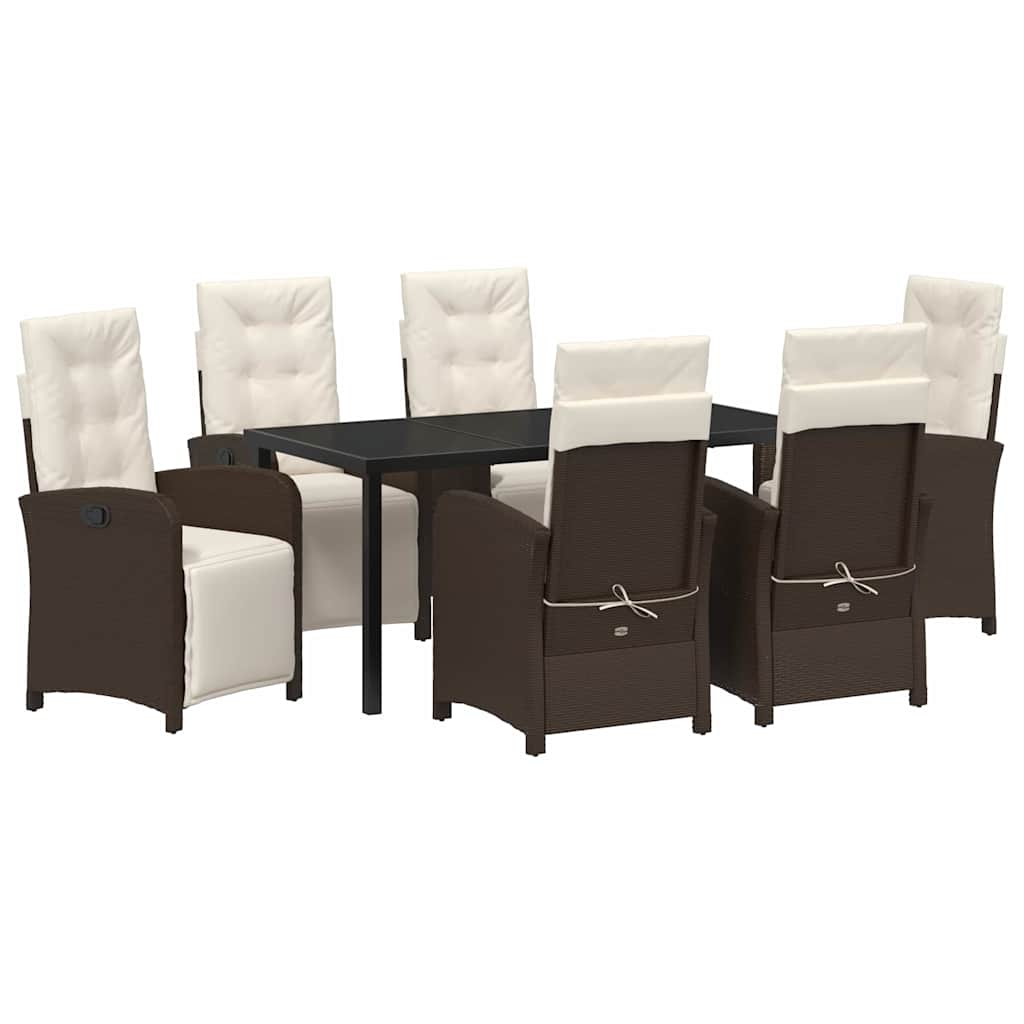 Tuin eettafelset met kussen 7 pcs Bruin poly rattan