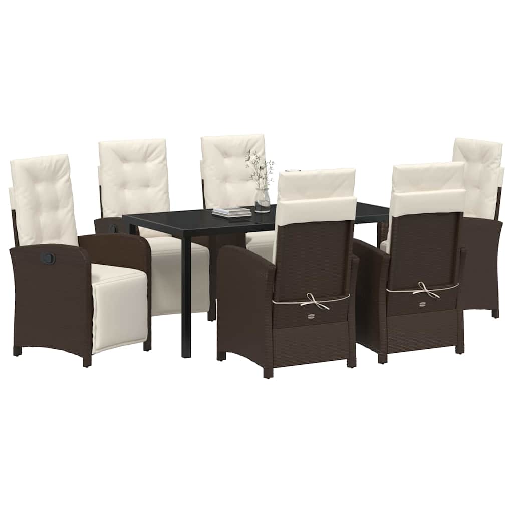 Tuin eettafelset met kussen 7 pcs Bruin poly rattan