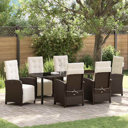 Tuin eettafelset met kussen 7 pcs Bruin poly rattan