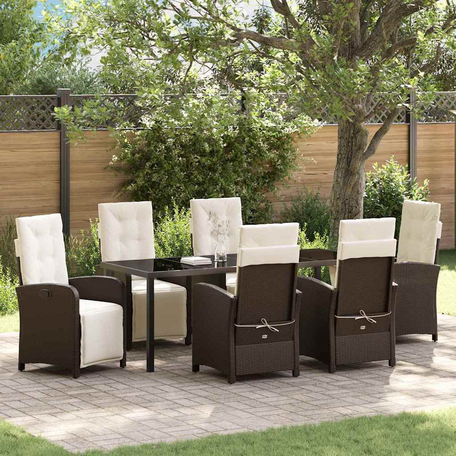 Tuin eettafelset met kussen 7 pcs Bruin poly rattan