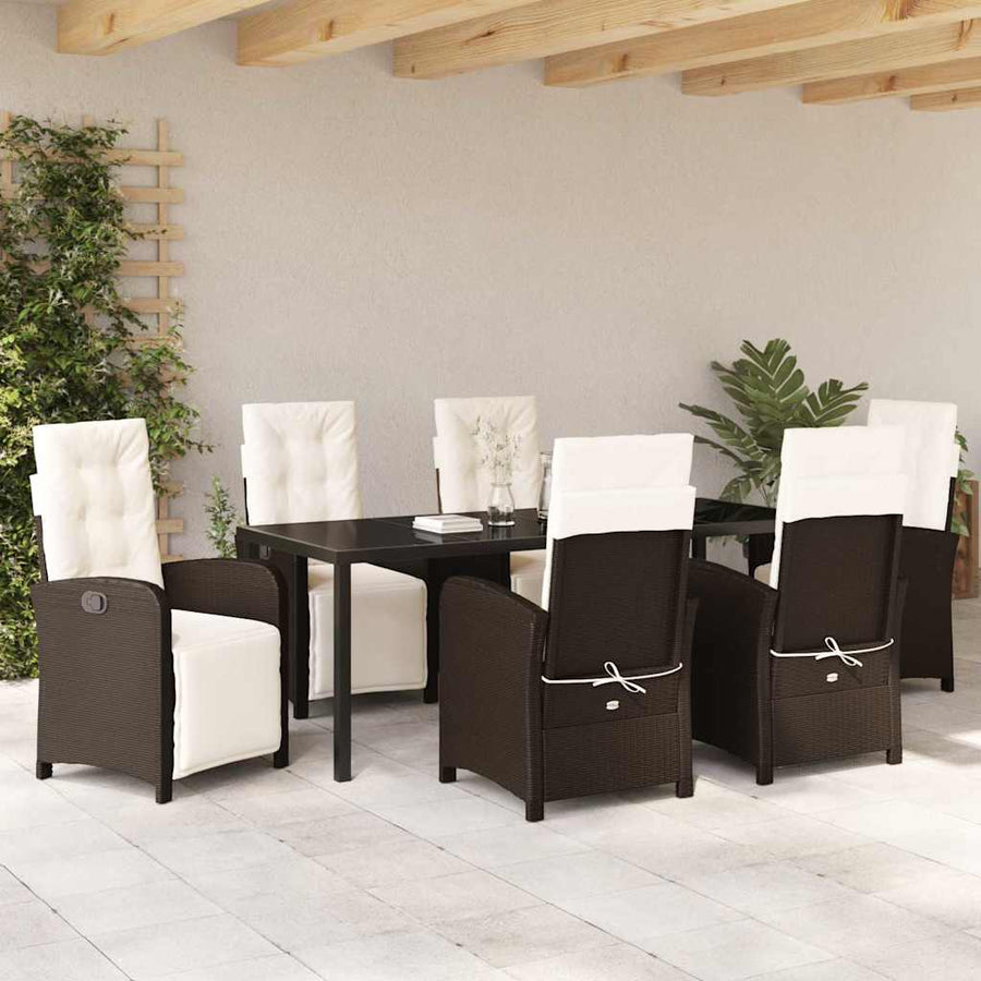 Tuin eettafelset met kussen 7 pcs Bruin poly rattan