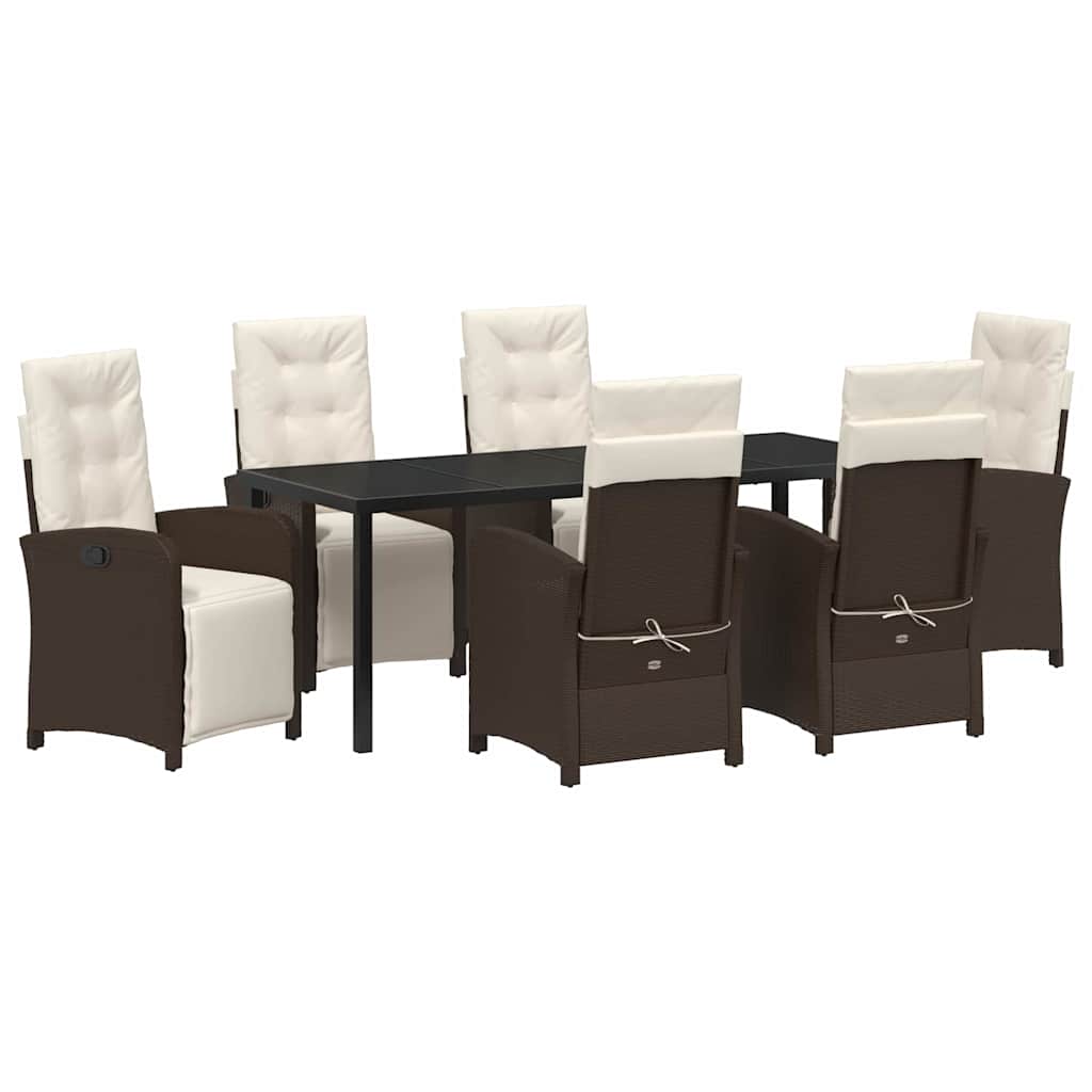 Tuin eettafelset met kussen 7 pcs Bruin poly rattan