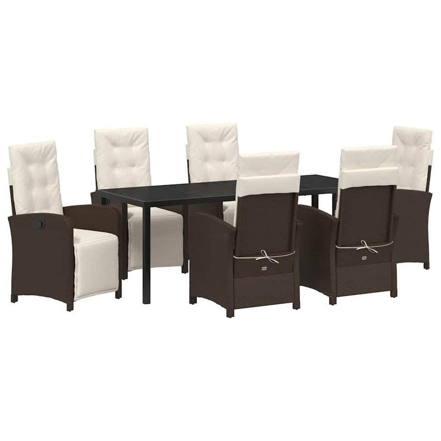 Tuin eettafelset met kussen 7 pcs Bruin poly rattan