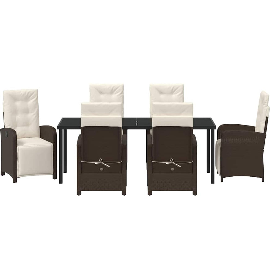 Tuin eettafelset met kussen 7 pcs Bruin poly rattan