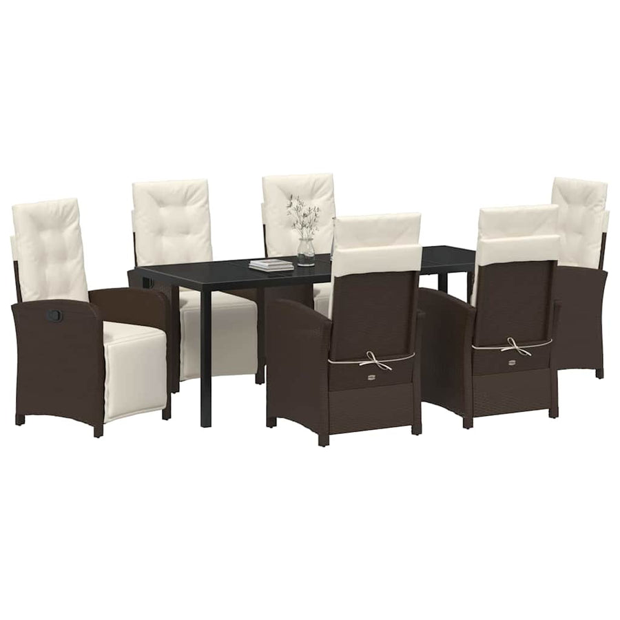 Tuin eettafelset met kussen 7 pcs Bruin poly rattan