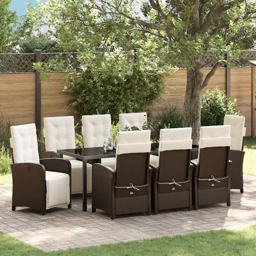 Tuin eettafelset met kussen 9 pcs Bruin poly rattan