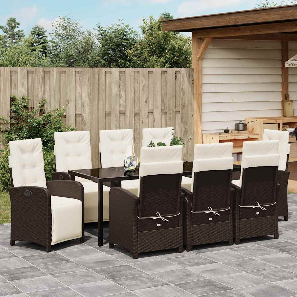 Tuin eettafelset met kussen 9 pcs Bruin poly rattan