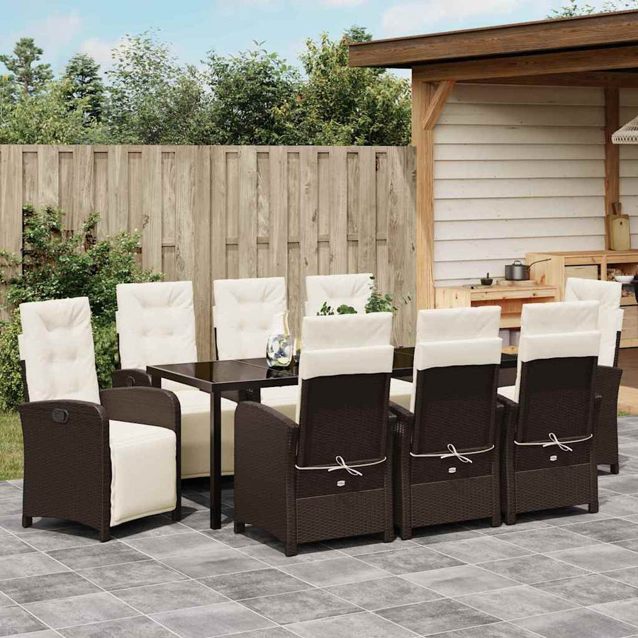 Tuin eettafelset met kussen 9 pcs Bruin poly rattan