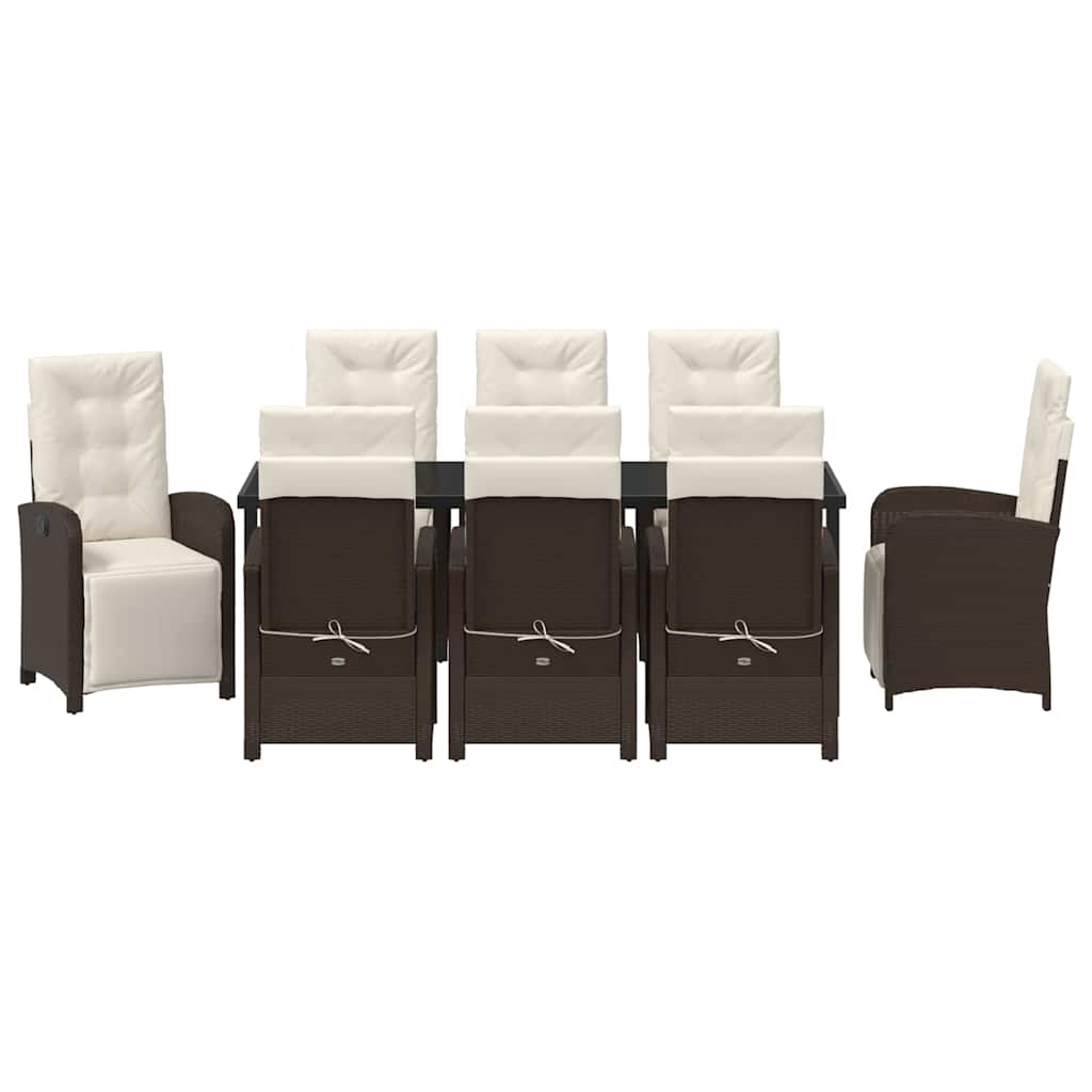 Tuin eettafelset met kussen 9 pcs Bruin poly rattan