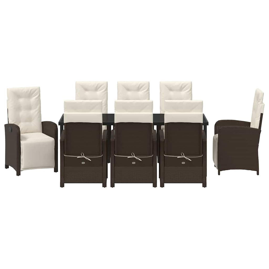 Tuin eettafelset met kussen 9 pcs Bruin poly rattan
