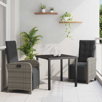 Tuin eettafelset met kussen 3 pcs Grijs poly rattan