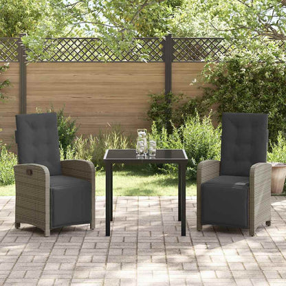 Tuin eettafelset met kussen 3 pcs Grijs poly rattan