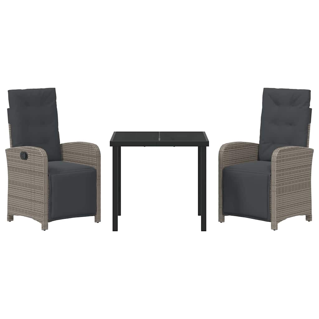 Tuin eettafelset met kussen 3 pcs Grijs poly rattan