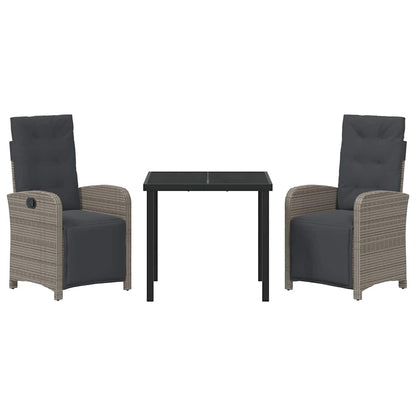 Tuin eettafelset met kussen 3 pcs Grijs poly rattan