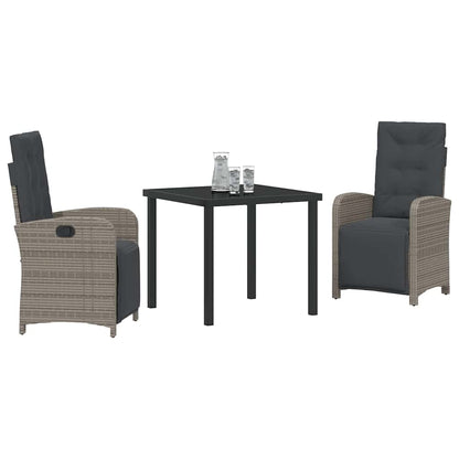 Tuin eettafelset met kussen 3 pcs Grijs poly rattan