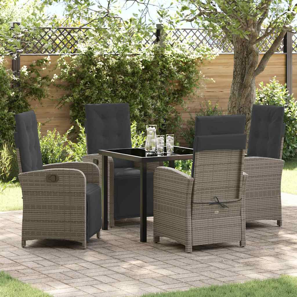 Tuin eettafelset met kussen 5 pcs Grijs poly rattan