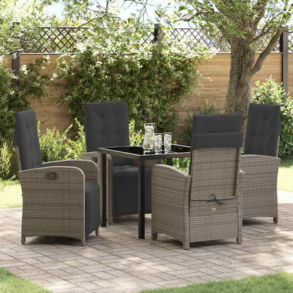 Tuin eettafelset met kussen 5 pcs Grijs poly rattan