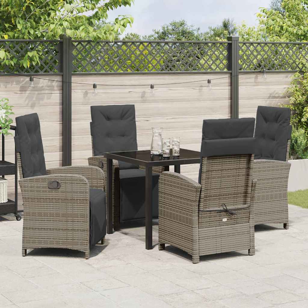 Tuin eettafelset met kussen 5 pcs Grijs poly rattan