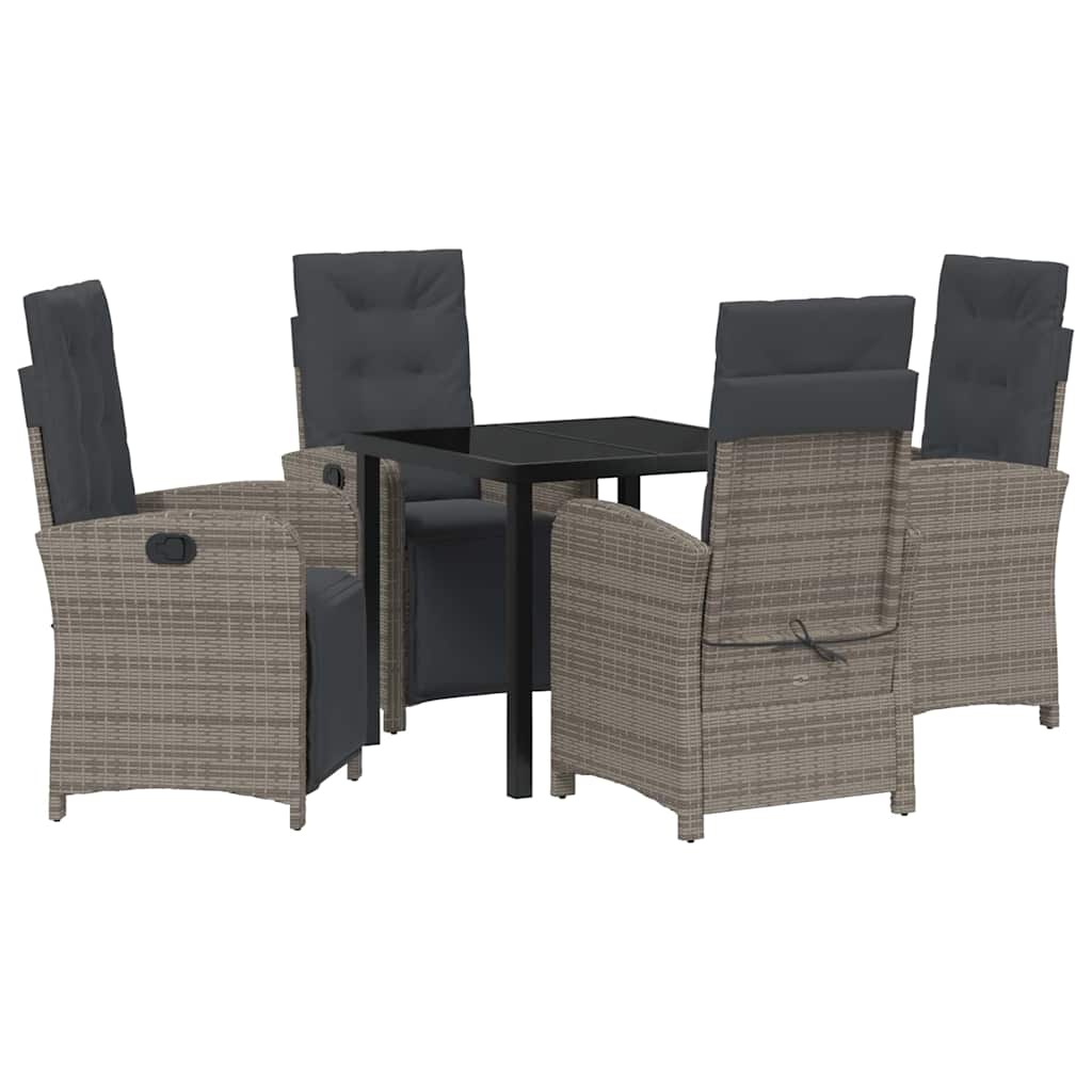 Tuin eettafelset met kussen 5 pcs Grijs poly rattan