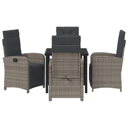 Tuin eettafelset met kussen 5 pcs Grijs poly rattan