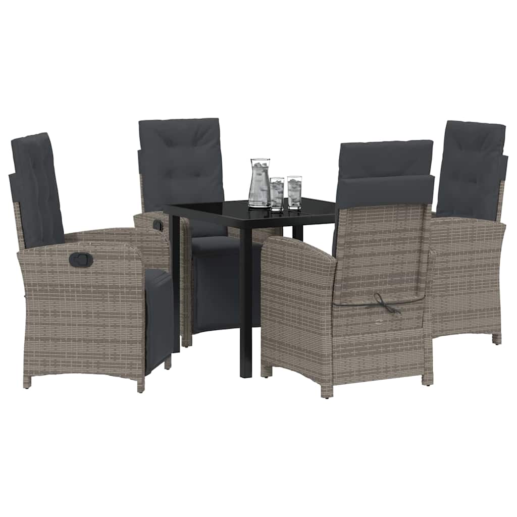 Tuin eettafelset met kussen 5 pcs Grijs poly rattan