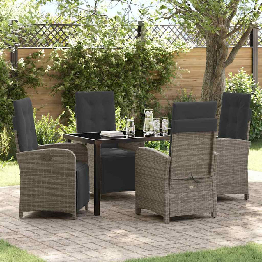 Tuin eettafelset met kussen 5 pcs Grijs poly rattan