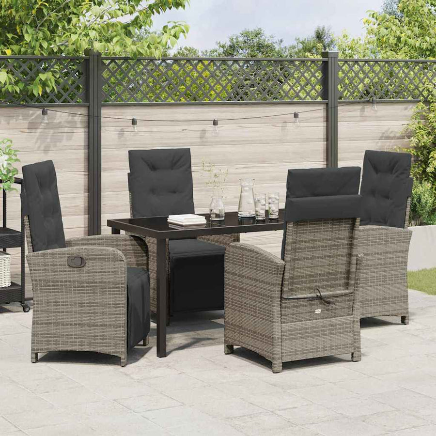 Tuin eettafelset met kussen 5 pcs Grijs poly rattan