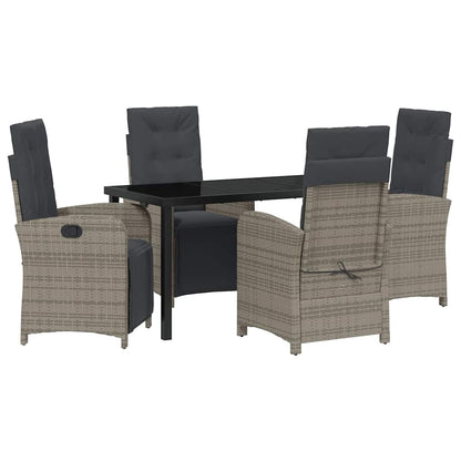 Tuin eettafelset met kussen 5 pcs Grijs poly rattan