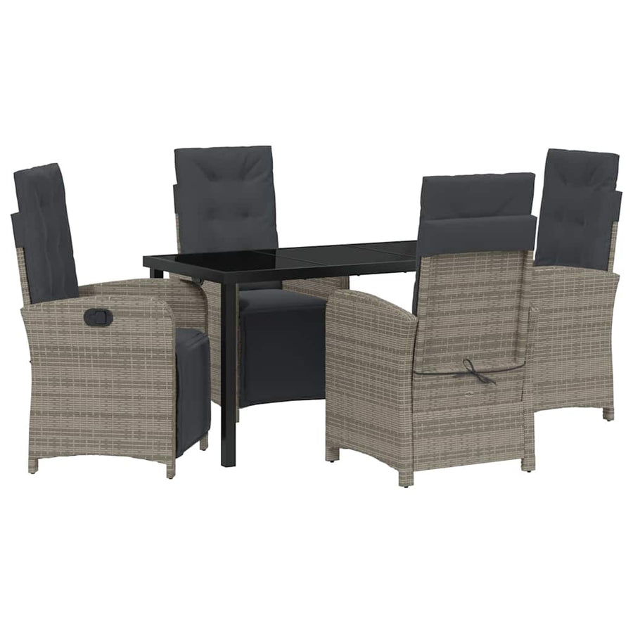 Tuin eettafelset met kussen 5 pcs Grijs poly rattan