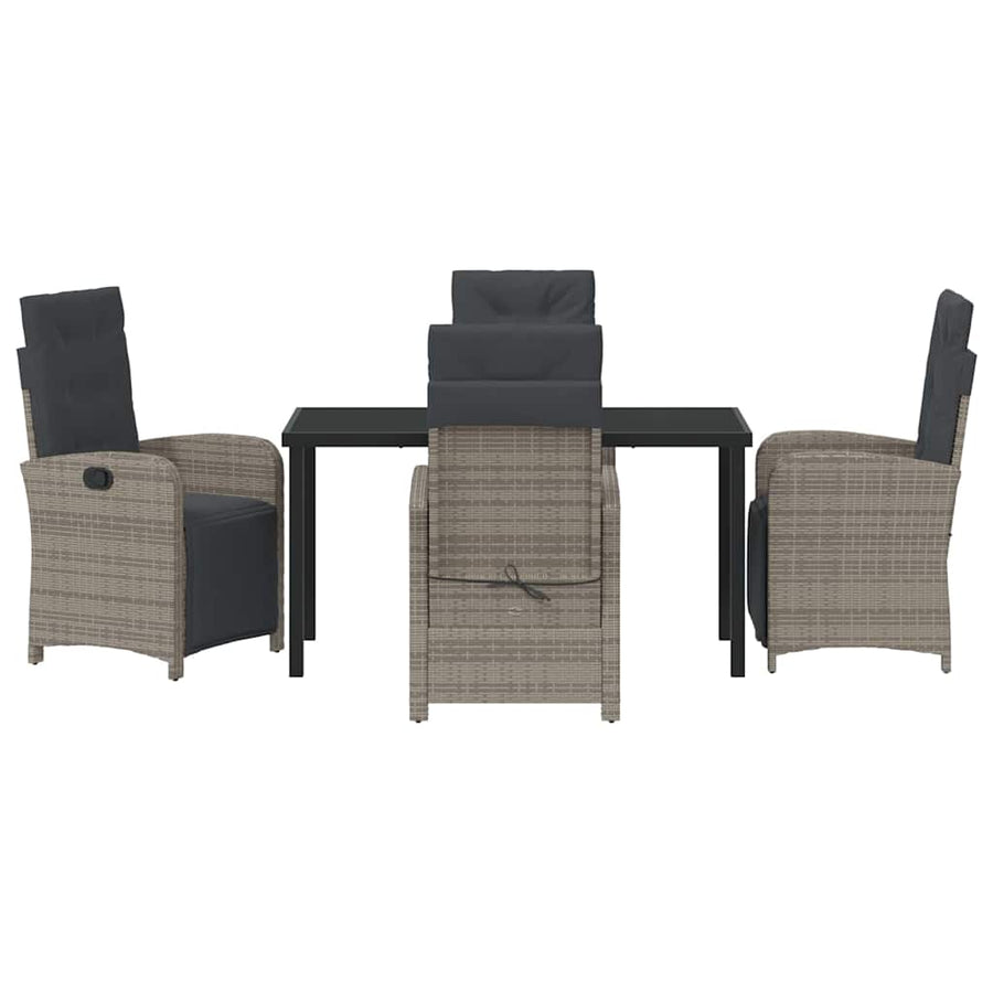 Tuin eettafelset met kussen 5 pcs Grijs poly rattan