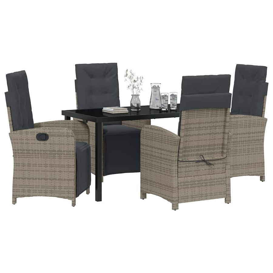 Tuin eettafelset met kussen 5 pcs Grijs poly rattan
