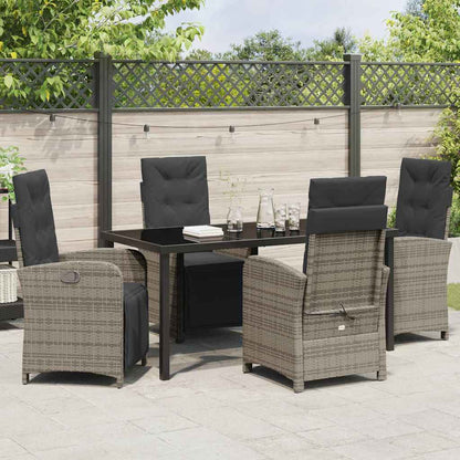 Tuin eettafelset met kussen 5 pcs Grijs poly rattan