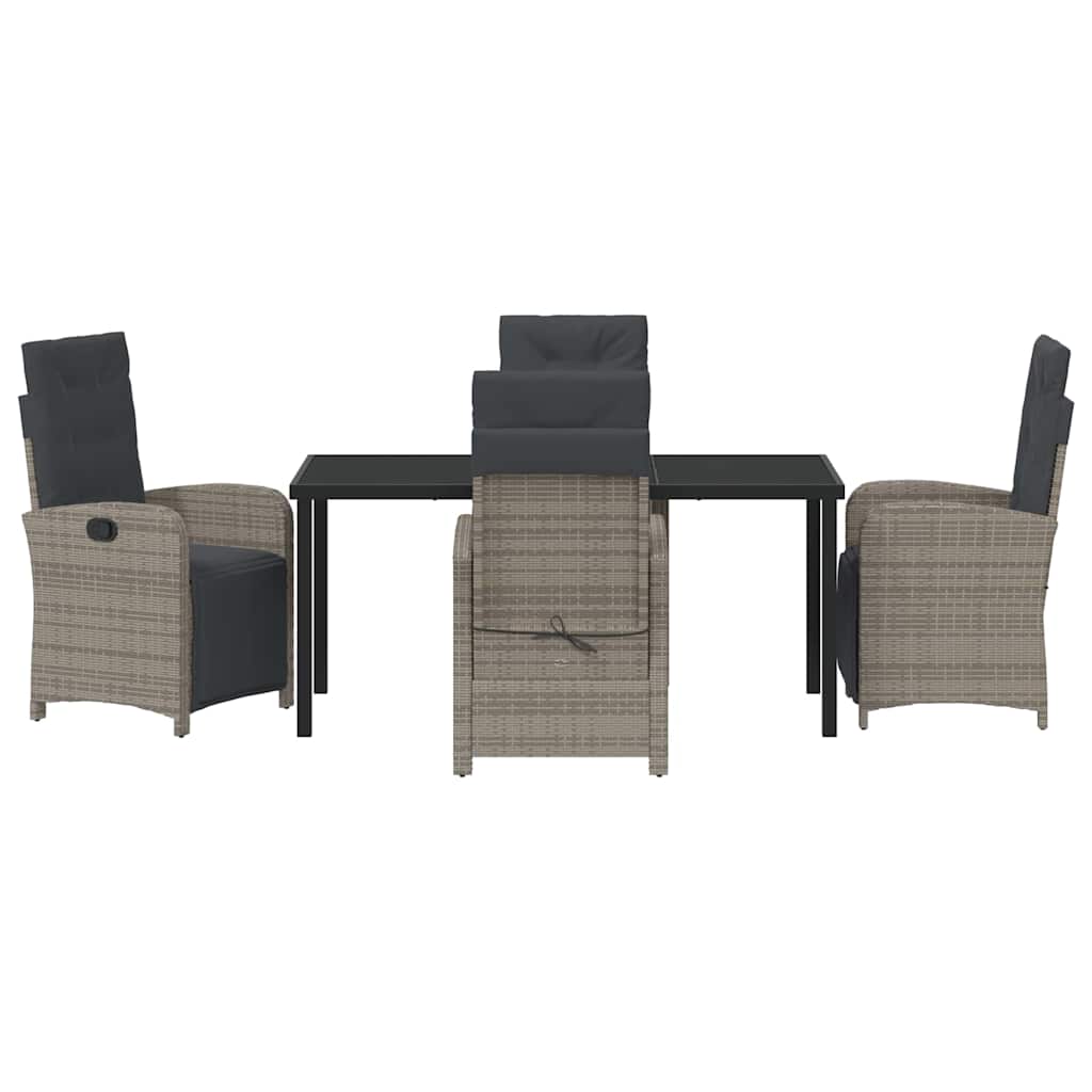 Tuin eettafelset met kussen 5 pcs Grijs poly rattan