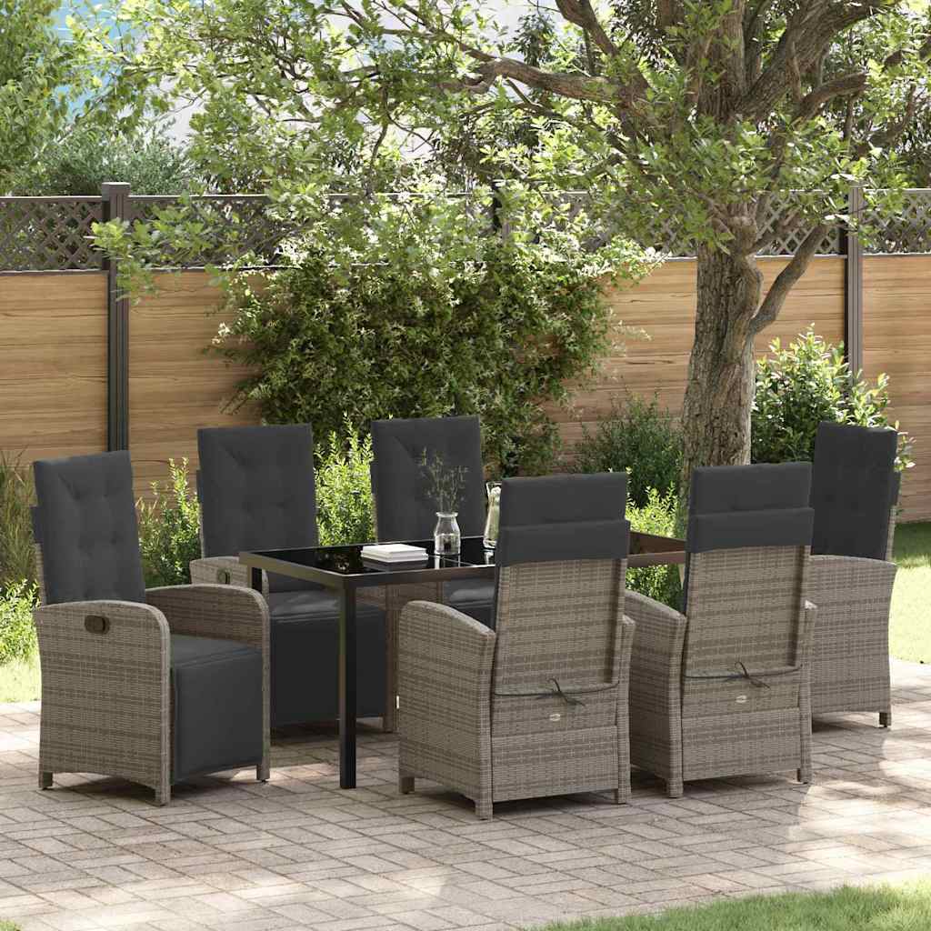 Tuin eettafelset met kussen 7 pcs Grijs poly rattan
