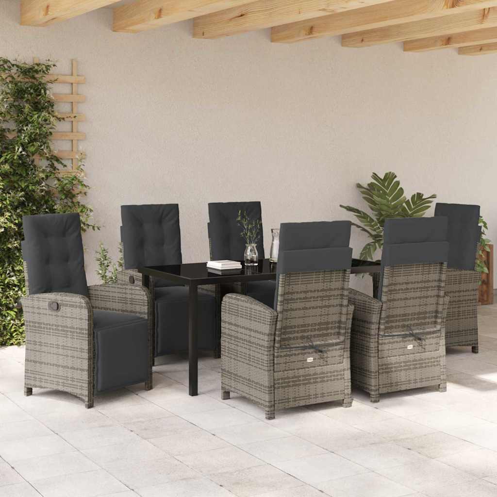 Tuin eettafelset met kussen 7 pcs Grijs poly rattan