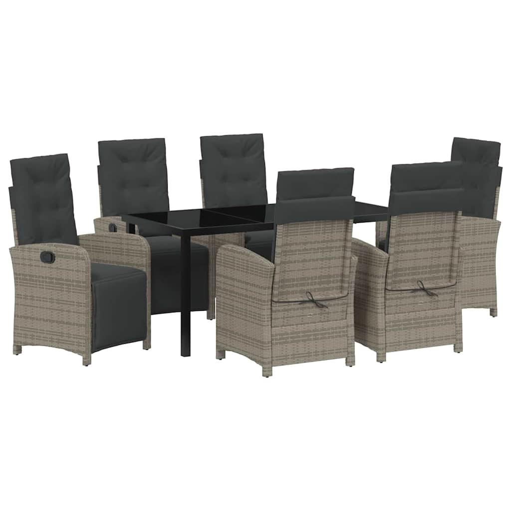 Tuin eettafelset met kussen 7 pcs Grijs poly rattan