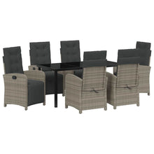 Tuin eettafelset met kussen 7 pcs Grijs poly rattan